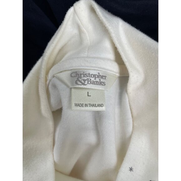 Christmas-Themed Womens Navy Button-Up Jacket & White Turtleneck Set With Winter - Picture 15 of 15